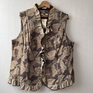 Pamela McCoy 1X Genuine Leather Sheer Brown Beige Floral Vest Jacket Top